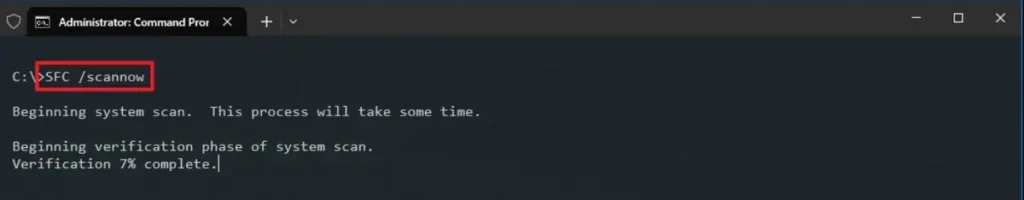 Steps to repair the system using the SFC command tool