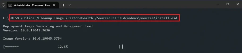 Steps to repair using an ESD file as the source