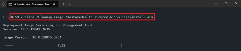 Steps to run DISM for repair using the install.wim file