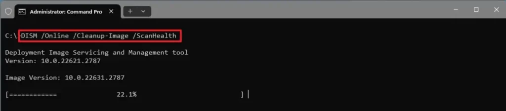 The ScanHealth option of the DISM command