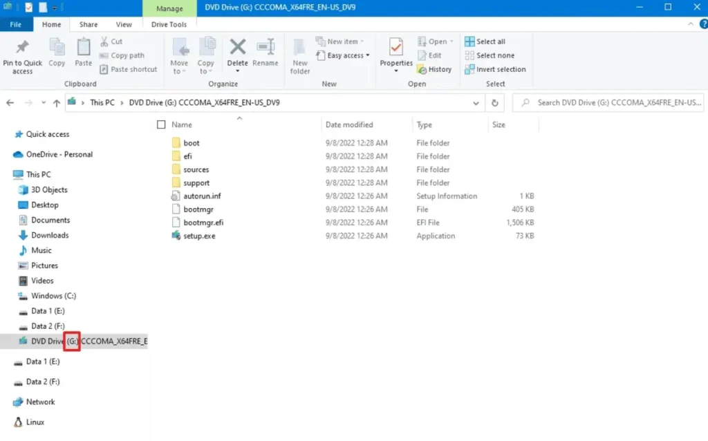 verify the drive letter for the mounted ISO file