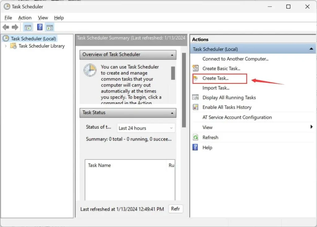 Create Task through Task Scheduler on Windows 11