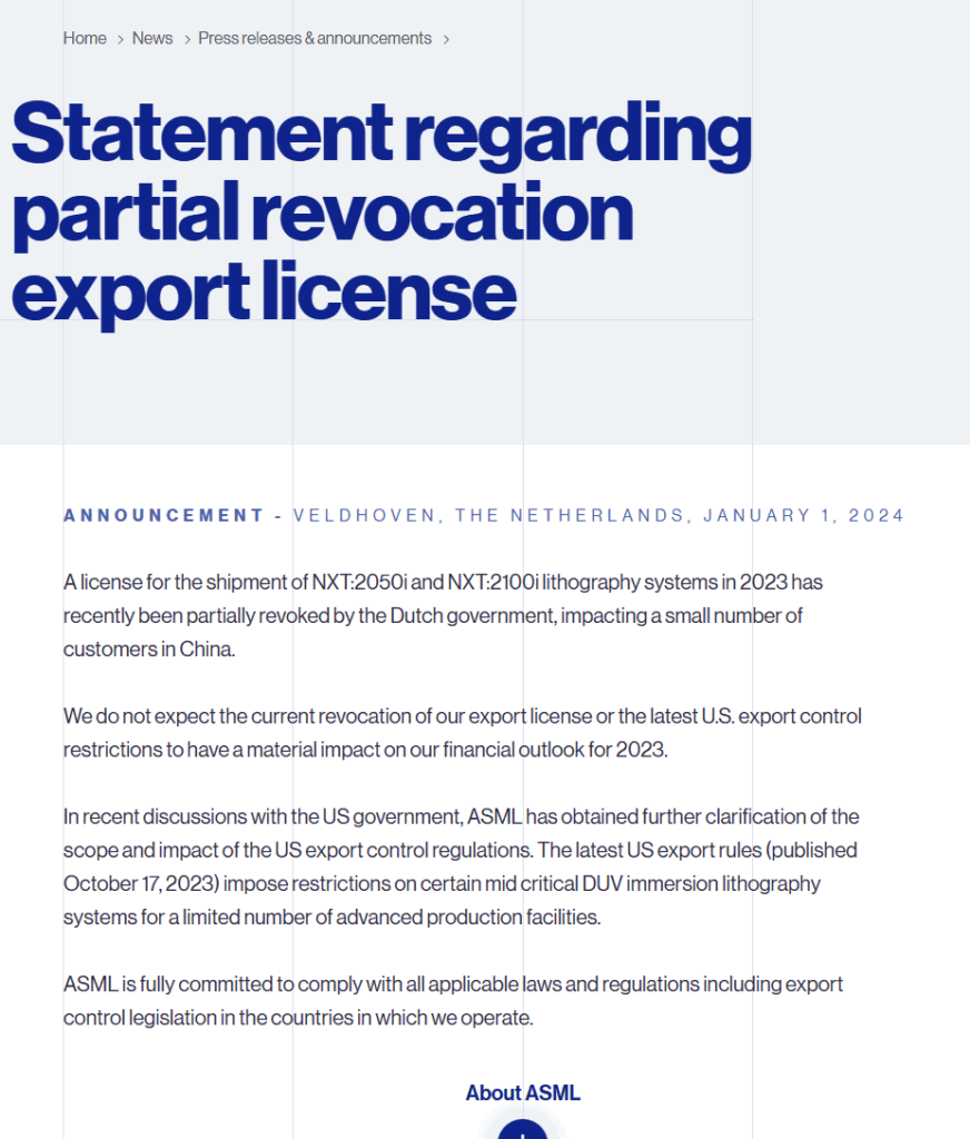 Statement regarding partial revocation export license