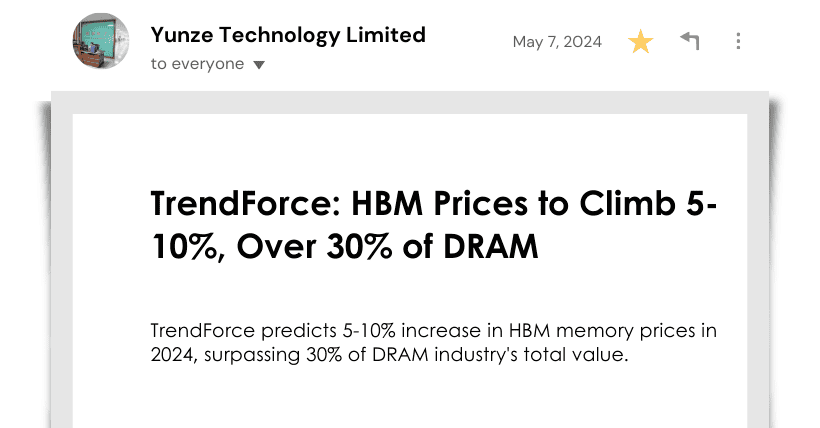 TrendForce HBM Prices to Climb 5-10%, Over 30% of DRAM